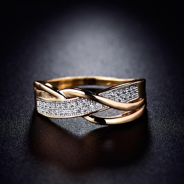 

wedding rings for women valentine present fashion spiral crystal gold-color mid ring cubic zirconia promise jewelry, Slivery;golden