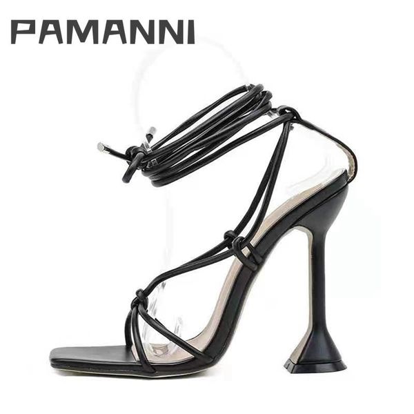 

woman elegant lace-up comfortable soft sandals ladies solid cross-strap high heels handmade wedding shoes dress, Black