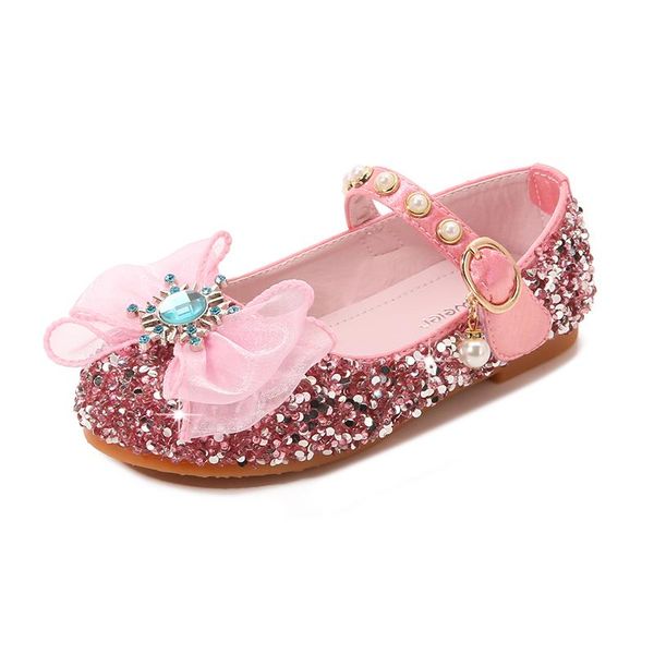 

flat shoes girls dress leather shoe for wedding party children rhinestone flats with butterfly-knot pearls beading kids princess soft, Black;grey