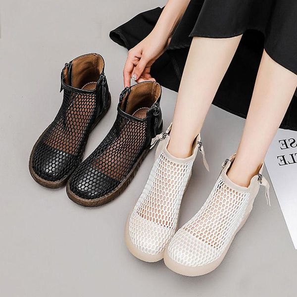

summer ankle boots woman round toe zipper fashion comfort soft bottom sandals all-match cool, Black