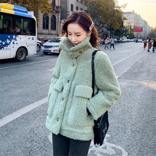 

women's fur & faux korean fashion thick wool cashmere coat stand-up collar mori female lamb winter college style, Black