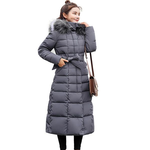

women's trench coats 2021 fur collar women long winter coat female warm wadded jacket womens outerwear parka, Tan;black