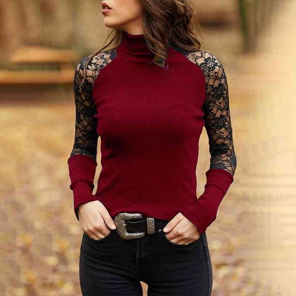 

lace knitted turtleneck sweaters women spring autumn casual o-neck jumper fashion slim mesh plus size long sleeves pullovers, White;black