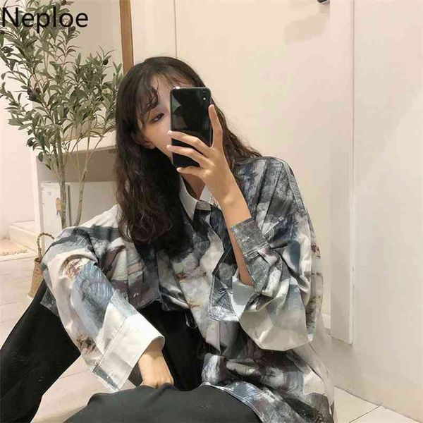

retro print blouse women spring turn down collar long sleeve shirts loose casual single breasted female a10030 210422, White
