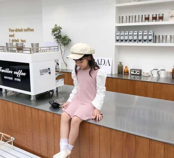 

girl's dresses 2021 girls puff sleeve patchwork dress fashion spring cotton kids clothes 3-8 years a, Red;yellow