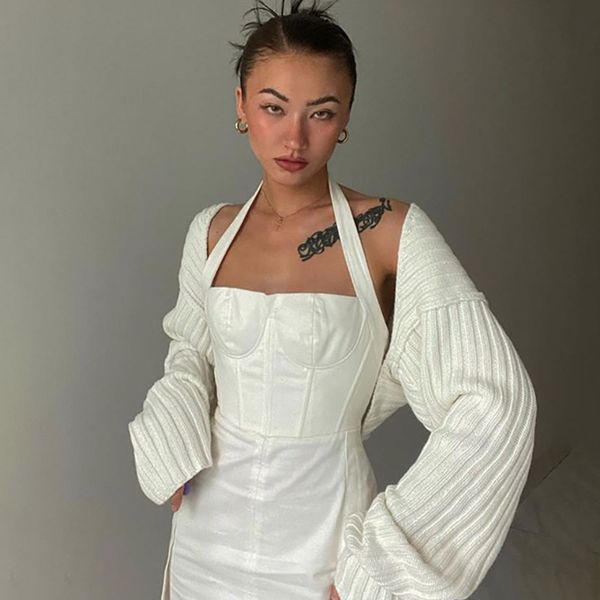 

spring arrivals white solid color high collect waist slash neck slim vintage style dress mz450 210525, Black;gray