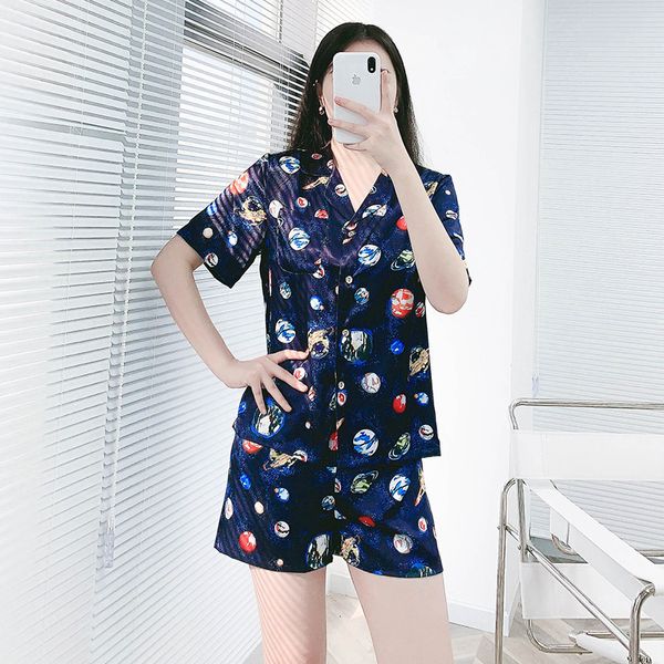 

yaoting pajamas women's summer thin short sleeve shorts set korean star series leisure home wear 1864, Black;red