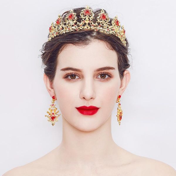 

hair clips & barrettes baroque crown european and american classic bridal ear stud accessories set, Golden;silver