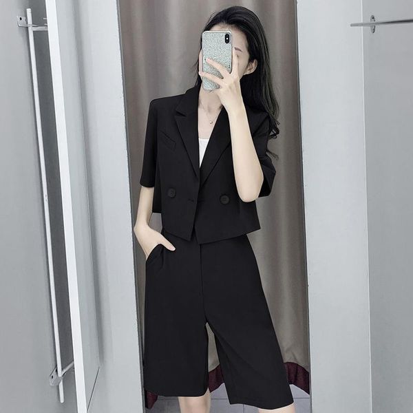 

women's tracksuits fashion western-style short suit professional female casual five-point pants fried street two-piece, Gray