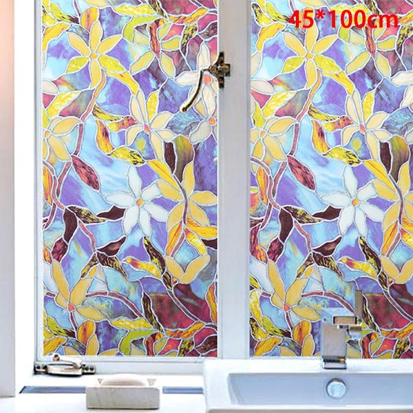 

window stickers film magnolia pattern covering blackout stained glass privacy static cling decorative 1/2 m pvc