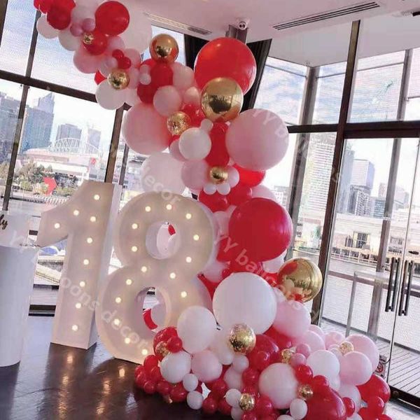 123pcs Baby Shower Balloons Kit arco ghirlanda Rosa Rosso Bianco Compleanno Matrimonio Doccia Anniversario Festa Decorazione globale Forniture X0726