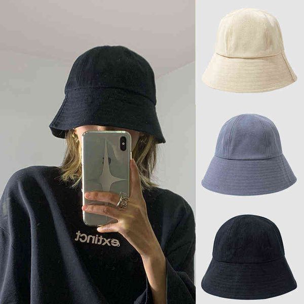 Mueraa Coreano Estilo Primavera Verão Mulheres Homens Bucket bonés Moda Caps Pano Unisex Ajustável Fisherman Chapéu Sol Hat Hat G220311