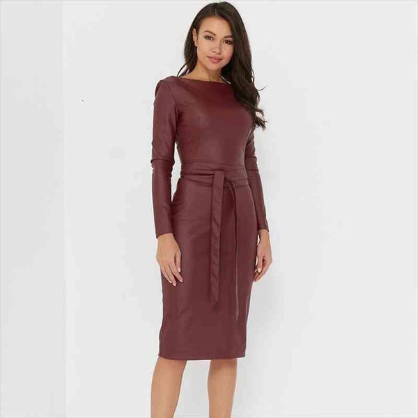 

pu leather bodycon sashes womens dress sheath slim long sleeve winter bandage elegant fashion party night club, Black;gray