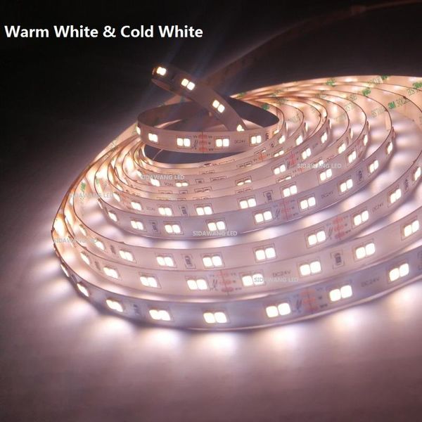 

strips dual color superbright smd2835 120leds/m,5m/reel 12/24v cct temperature adjustable and dimmable strip cold+warm white