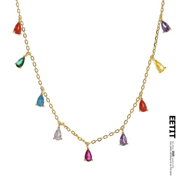 

chains eetit 100% 925 sterling silver rainbow necklace delicate colorful cubic zirconia collar trendy jewelry for women 2021