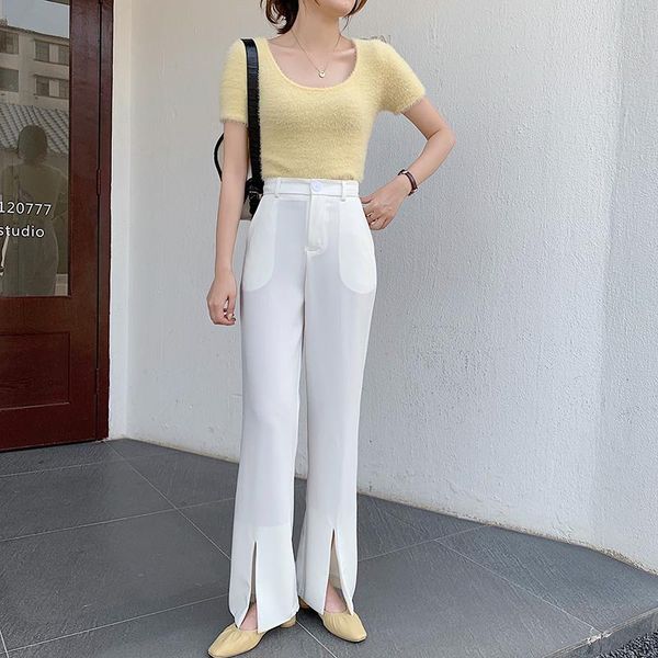 

women's pants & capris han edition big long legs before open fork to film a suit female spring and summer the drape of tall waist strai, Black;white