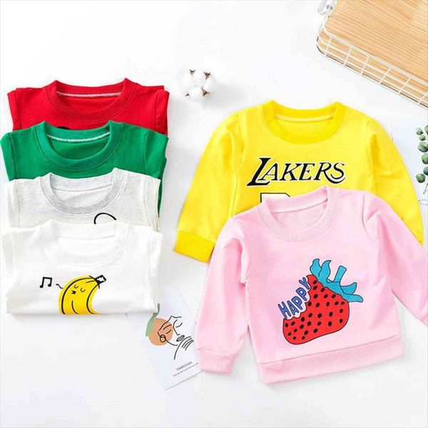 

kids solid cotton long sleeve t shirts boys girls cute animal print tees 1 8 years children sweatshirts, Black