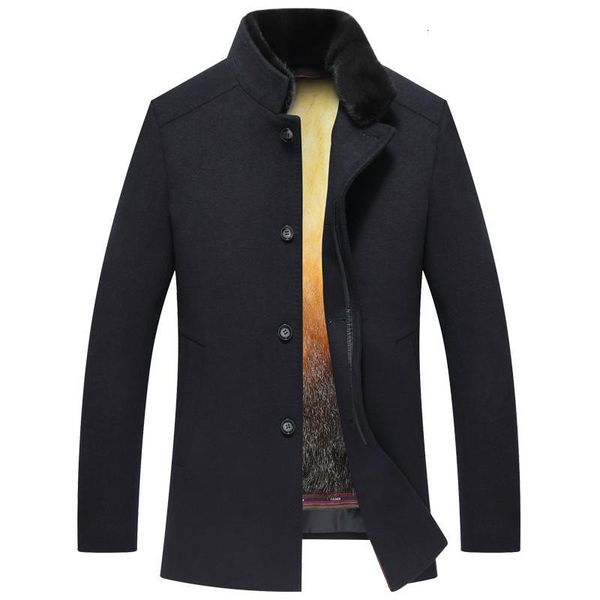 

women's fur & faux real coat winter jacket men natural mens jackets and coats woolen overcoat abrigo elnp, Black