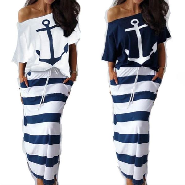 

women's tracksuits summer autumn women tracksuit two piece set fashion navy casual anchor print short-sleeved t-shirt + skirt suit, Gray