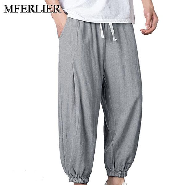 

men's pants spring summer plus size men waist 140cm 5xl 6xl 7xl 8xlcotton linen trousers, Black