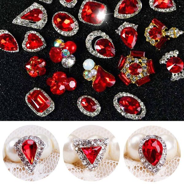

5pcs/lot year 3d nail jewelry charm red diamond rhinestone charms rhinestones for glitter diy art decorations, Silver;gold