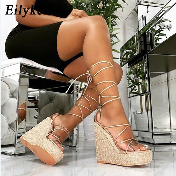

eilyken fashion summer wedges women sandals open toe ankle strap ladies platform wedges sandals high heels shoes size 35-42, Black