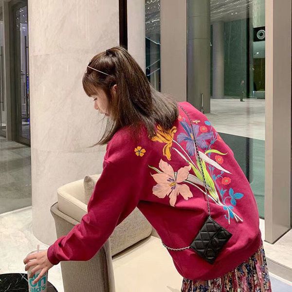 

21ss autumn winter season g new fashion loose letter flower print round neck terry sweater ins trend cute style mvj3, Black