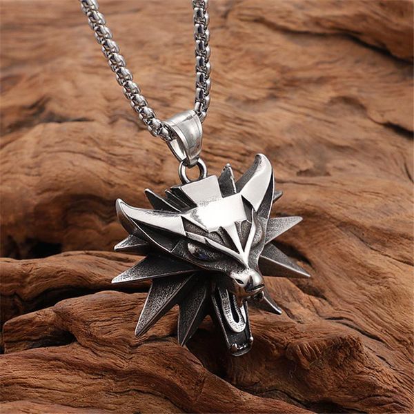 

pendant necklaces wizard wolf men necklace animal stainless steel metal link chain head charm halloween retro jewelry gifts, Silver