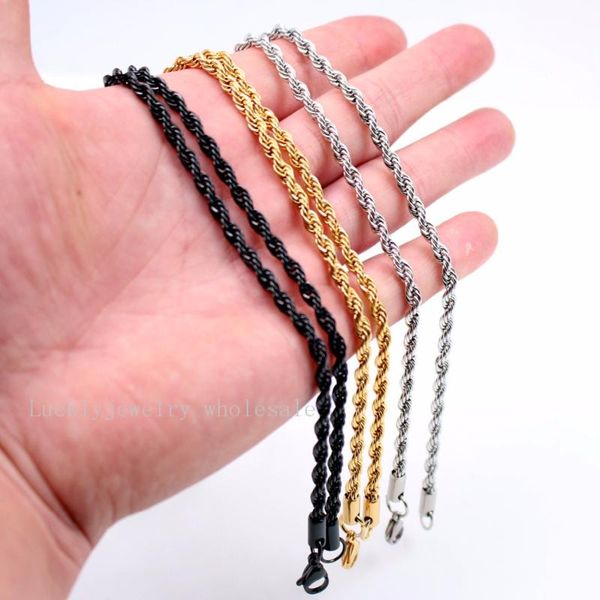 

4mm 21.6 inch high polished twisted rope chain necklace stainless steel men's jewelry gold / black in bulk chains, Silver