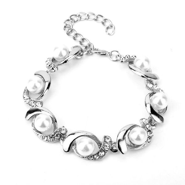 

women wedding bracelet for lady imitation pearl bangle chain charm bracelets, Golden;silver