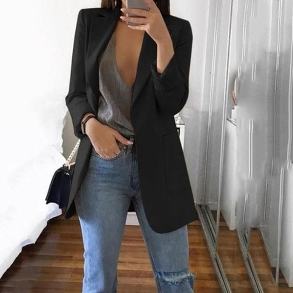 

open stitch long sleeve pockets cardigan office lady casual suit jacket female european american fashion lapel slim coats women's jacke, Black;brown