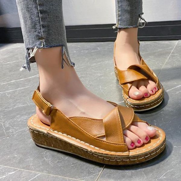 

sandals women summer 2021 female shoes peep toe wedge comfortable plus size 43 buckle strap ytmtloy sadalias femininas, Black