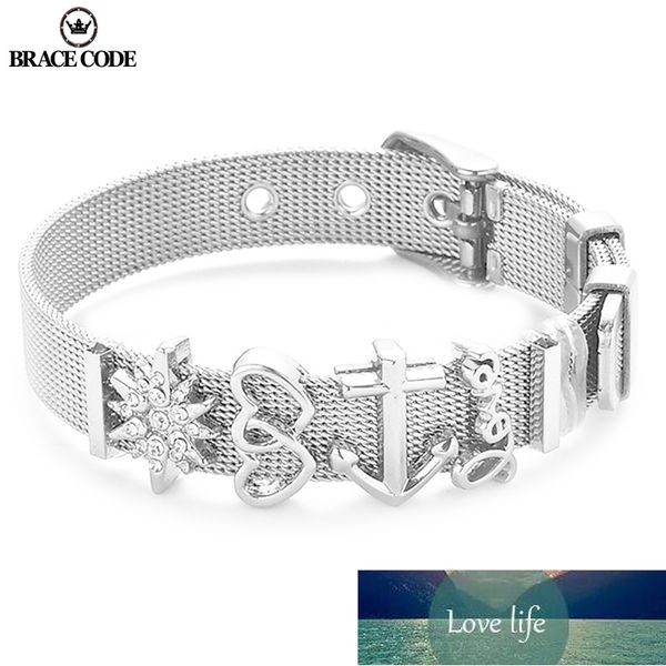 

brace code stainless steel mesh keeper bracelet with love heart slide charms brand bracelets women wife wedding gifts factory price expert d, Golden;silver