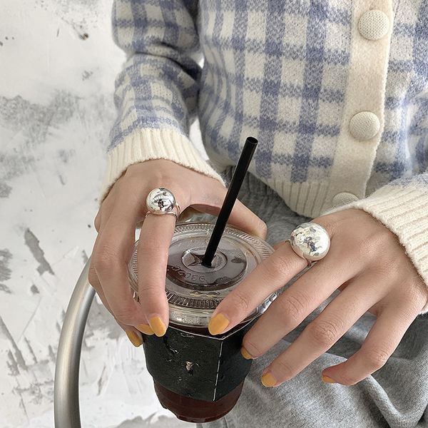 

love ring fashion glossy silver metal ball opening adjustable irregular for women simple personality finger jewelry party, Slivery;golden