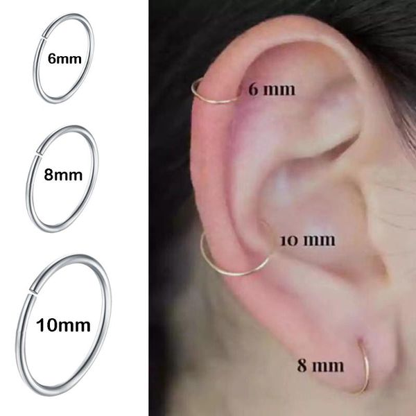 

hoop & huggie stainless steel seamless segment rings nose hoops ear piercing tragus cartiliage body jewelry, Golden;silver