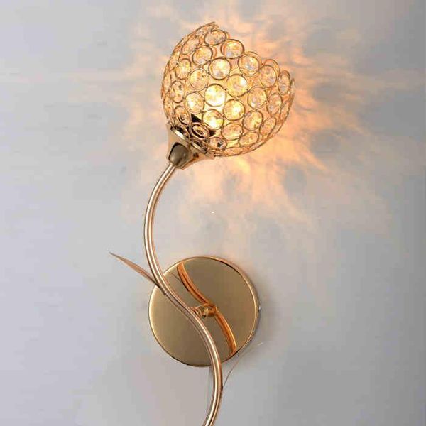 

wall lamp european-style crystal double-headed large living room background switch bedroom bedside el s gold
