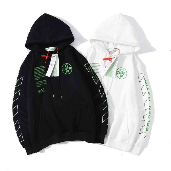 

off fluorescent 2021 geometric new letter hooded pullover sweater style men's and women's same jacket, Black