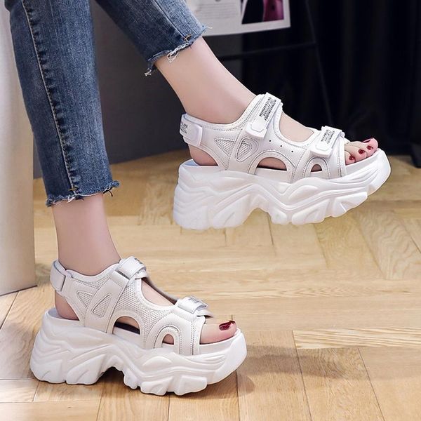 

sandals platform wedge women shoes summer outdoor leisure thick sole black white zapatos mujer
