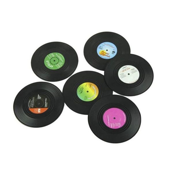 6 pçs / conjunto de copo de mesa de casa tapete criativo decoração de café placemat girando retro vinil cd recorde bebidas coasters