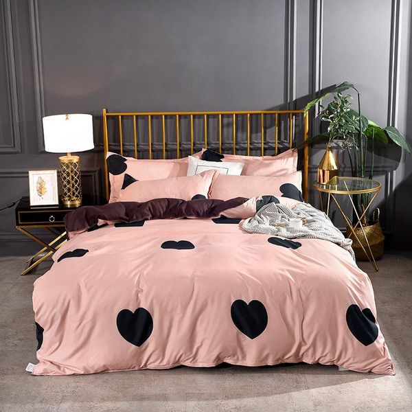 

bedding sets heart printed 4pcs set pink girl lady duvet cover  size single double king bedclothes bed linen sheet