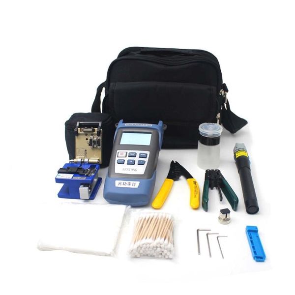 

fiber optic equipment 14pcs/set ftth tool kit with cleaver optical power meter visual fault locator 5km wire stripper
