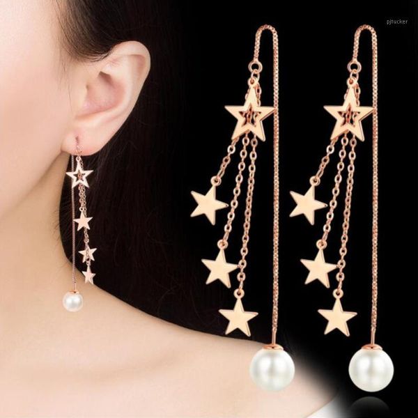 

dangle & chandelier nehzy 925 sterling silver woman jewelry pearls round retro cutout tassel earrings long section gold pentagram1