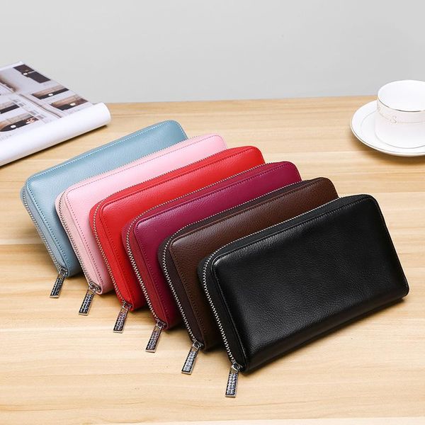 

card holders rfid genuine leather variety ladies wallet multi-slot case mobile phone bag hand purse, Brown;gray