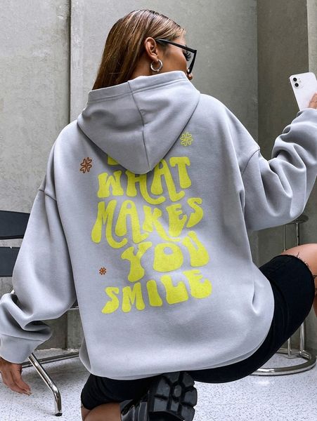 

drop shoulder slogan & floral print hoodie n0jz#, White;black