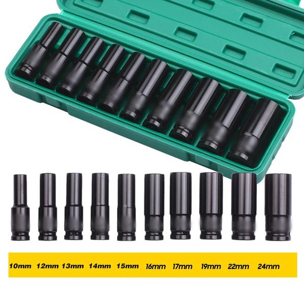 

hand tools 1/2inch drive hex impact socket set 10-piece deep metric sizes 10-24mm carbon steel with hard storage box