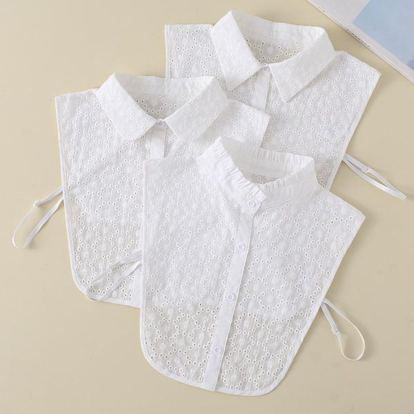 

bow ties women half shirt fake collar white false for solid color detachable lace lapel faux col tie, Black;gray