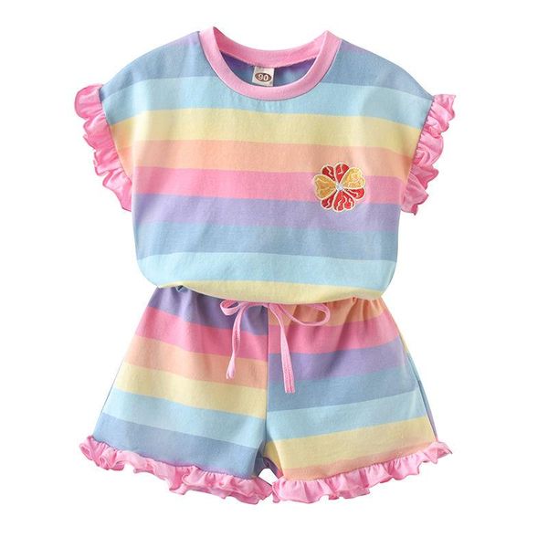 

clothing sets baby summer striped casual suit 2021 girl t-shirt + shorts two-piece children's p4167, White