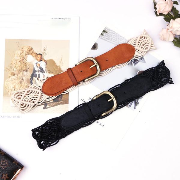 

belts 92cm length hand made weave camel/black leather retro classic bronze pin buckle belt waist decorative for ladies, Black;brown