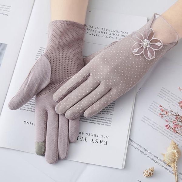 

elbow & knee pads women uv sunscreen short gloves sun screen pearl ice silk non-slip protect lace touch riding driving quick-drying mittens, Black;gray