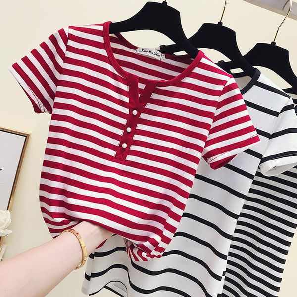 

women's t-shirt poleras mujer tshirt femme 2021 stripe female t shirt women cotton slim woman summer camiseta feminina casual, White